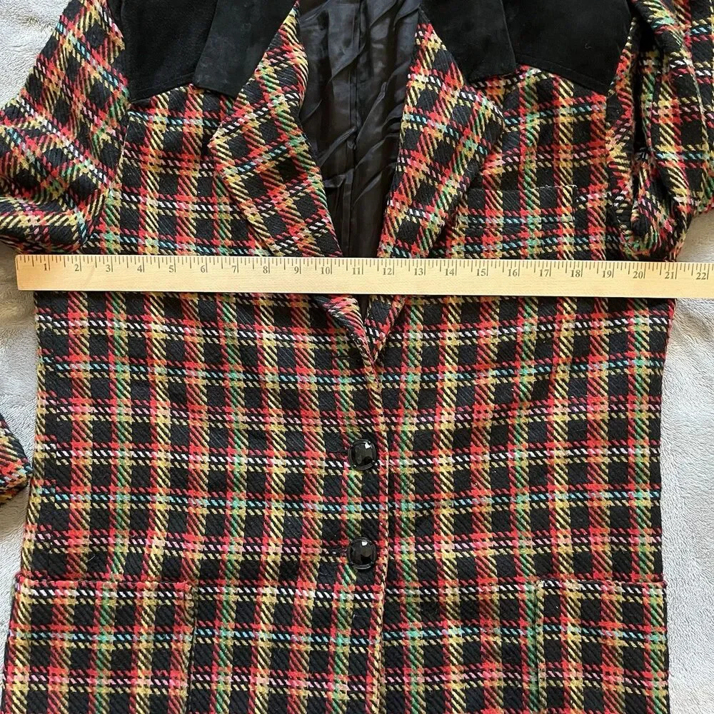 VTG Westerfield Plaid Wool Blend Blazer Suede Like Collar 80s Med USA Academia